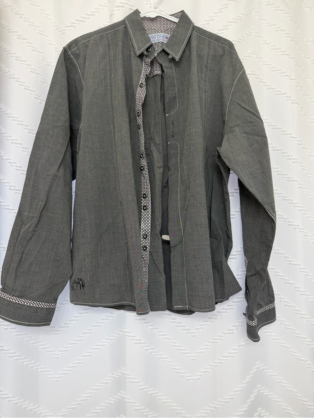 Men's Gray Long-Sleeve Dress Shirt with Contrast Trim